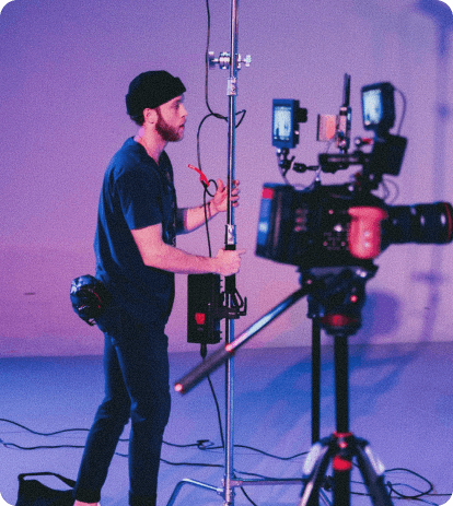 Media production set with cameras and lighting